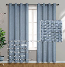 Load image into Gallery viewer, Dusty Blue Sheer Curtains 96 Inches Long for Sliding Glass Door 2 Panels Set Linen Curtains Semi Sheers for Bedroom Living Room Patio Boho Stone Blue
