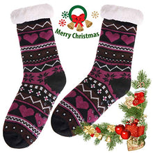 Load image into Gallery viewer, Dosoni Women's Winter Snowflake Fleece Lining Knit Thick Warm Christmas Slipper Socks (Black)