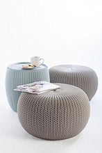 Load image into Gallery viewer, Keter Urban Knit Pouf Ottoman Set of 2 with Storage Table for Patio and Room Décor-Perfect for Balcony, Deck, and Outdoor Seating, Dune/Misty Blue