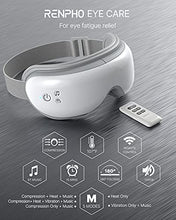 Load image into Gallery viewer, RENPHO Eye Massager with Heat and Vibration, Remote Control, Compression Bluetooth Music Temple Eye Massage Mask Rechargeable for Relax Eye Strain Dark Circles Eye Bags Dry Eyes Improve Sleep-White