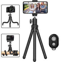 Load image into Gallery viewer, Phone Tripod, Portable Cell Phone Camera Tripod Stand with Wireless Remote, Flexible Tripod Stand for Selfies/Vlogging/Streaming/Photography Compatible with iPhone, Android Phone, Sports Camera GoPro