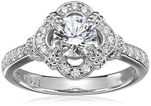 Load image into Gallery viewer, Platinum-Plated Sterling Silver Swarovski Zirconia Antique Frame Halo Ring (1 cttw), Size 7