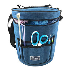 Load image into Gallery viewer, BeCraftee Crochet Bag - Large Craft Organizer to Store Crocheting & Knitting Supplies - Portable Yarn Storage with 7 Pockets for Tools, Shoulder Strap and Handle - Blue