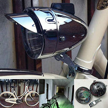 Load image into Gallery viewer, GOODKSSOP Metal Chrome Silver Shell Bright Classical Cool Bicycle Headlight Retro Vintage Bike LED Light Night Riding Safety Front Fog Head Lamp Headlamp