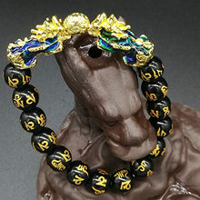 Load image into Gallery viewer, Feng Shui Prosperity 10mm Hand Carved Mantra Bead Bracelet with Double Color Changed Pi Xiu/Pi Yao Attract Wealth and Good Luck
