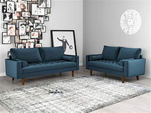 Load image into Gallery viewer, Container Furniture Direct Mid Century Modern Velvet Upholstered Button Tufted Living Room Sofa, 2 Piece Set, Prussian Blue