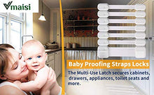 Load image into Gallery viewer, 12 Pack Vmaisi Multi-Use Adhesive Straps Locks - Childproofing Baby Proofing Cabinet Latches for Drawers, Fridge, Dishwasher, Toilet Seat, Cupboard, Oven,Trash Can, No Drilling (White) (12)