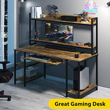Load image into Gallery viewer, 55 INCH Computer Desk with Keyboard Tray, Industrial Desk with Hutch Storage Shelves Gaming Desk with Monitor Shelf CPU Stand Study Writing Desk for Home Office, Easy to Assemble, Rustic Brown
