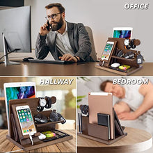 Load image into Gallery viewer, Phone Docking Station for Men - Handmade Unique Nightstand Organizer with Key Holder, Tablet Holder, Book Watch Glasses Accessories Organizer - Great Gift Ideas for Him, Husband, Dad, Grandpa