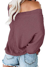 Load image into Gallery viewer, Ohvera Women's Off Shoulder Long Sleeve Pullover Tops Loose Fit Knit Tops Purple Large