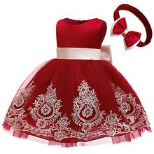 Load image into Gallery viewer, CMMCHAAH Infant Girls Big Bowknot Dresses Baby Little Girls Tulle Lace Wedding Party Ball Gown Dress (Purple+Pink,60)