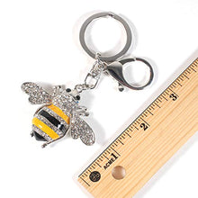 Load image into Gallery viewer, Enamel Bumble Bee Rhinestone Crystal Handbag Key Ring Chain Keychain (Silver)