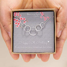 Load image into Gallery viewer, 50th Birthday Gifts for Women - Sterling Silver Infinity 5 Circle 5 Decades Necklace, Mom Gifts, Mothers Day Jewelry Birthday Gift
