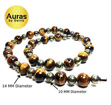 Load image into Gallery viewer, Auras By Osiris Tigers Eye Necklace for Men - Pyrite Necklace - Huge Beaded Necklace - African Neckless for Men - Protection Stones - Crystal Necklace - Easy Lock Clasp