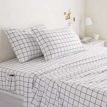 Load image into Gallery viewer, AmazonBasics Soft Microfiber Sheet Set with Elastic Pockets - Full, Black Grid