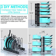 Load image into Gallery viewer, Pan Organizer Rack for Cabinet, Pot and Pan Organizer for Cabinet with 3 DIY Methods, Adjustable Pan Pot Rack with 8 Tiers, Heavy Duty Pot Organizer Deep U-shaped Design with Obstructed Slip Layer