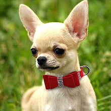 Load image into Gallery viewer, N C Bling Bowknot Suede Leather Rhinestone Dog Collarand Leash Set Pet Puppy Cat Chihuahua Collars for Small Medium Dogs Cats Pink Red X Small