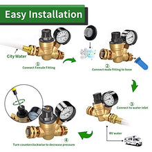Load image into Gallery viewer, RVGUARD RV Water Pressure Regulator Valve, Brass Lead-Free Adjustable Water Pressure Reducer with Gauge and Inlet Screen Filter for RV Camper Travel Trailer