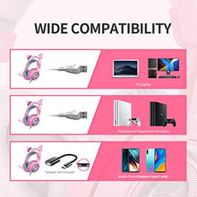 Load image into Gallery viewer, SOMIC G951pink Gaming Headset for PC, PS4, Laptop: 7.1 Virtual Surround Sound Detachable Cat Ear Headphones LED, USB, Lightweight Self-Adjusting Over Ear Headphones for Girlfriend Women