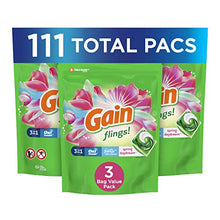 Load image into Gallery viewer, Gain Flings 3-in-1 Liquid Laundry Detergent Pacs, Spring Daydream Scent, 3 Bag Value Pack, 111 Count, HE Compatible