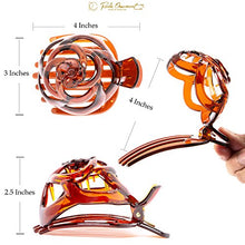 Load image into Gallery viewer, RC ROCHE ORNAMENT 6 Pcs Womens Stylish Rose Dome Comb Clamp Shell Plastic No Slip Strong Secure Grip Side Slide Bun Maker Beauty Accessory Hair Clip, Large Brown