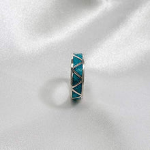 Load image into Gallery viewer, Southwestern Style Turquoise Gemstone Wedding Band Sterling Silver Unisex Ring Size 9