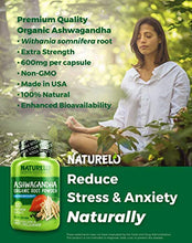 Load image into Gallery viewer, NATURELO Ashwagandha Organic Root Powder - Natural Herbs Supplement - Best for Mental Stress Relief, Mood Enhancer, Thyroid Support - with Black Pepper Extract - 90 Vegan Capsules