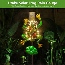 Load image into Gallery viewer, Litake Frog Rain Gauge Outdoor Decorative Metal Solar Rain Gauges Stake for Garden Yard, 6 Inch Capacity Plastic Tube and LED Light
