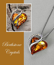 Load image into Gallery viewer, Leafael Infinity Love Heart Pendant Necklace with Amber Brown Birthstone Crystal for November, Jewelry Gifts for Women, Silver-tone, 18"+2"