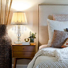Load image into Gallery viewer, Moooni Modern Bedside Crystal Table Lamp with Ruched Fabric Lampshade Elegant Crystal Chandelier Nightstand Lamp for Living Room Girls Room Set of 2 Dimmable W 12.8" X H 22.8"
