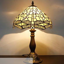 Load image into Gallery viewer, Tiffany Lamp with Cream Stained Glass and Crystal Bead Dragonfly Table Lamp in Height 18 Inch for Living Room Antique Coffee Table Desk Beside Bedroom S139 WERFACTORY