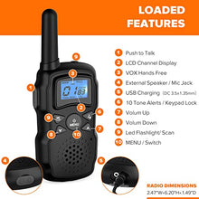 Load image into Gallery viewer, Wishouse Walkie Talkies for Kids-Adults Radios Walkie Talkies Rechargeable Long Range 4 Pack,Family Camping Gear Hiking Accessories with Flashlight,Xmas Birthday Gift Toys for 3-12 Year Old Girls Boys