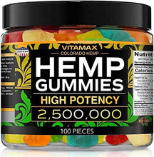 Load image into Gallery viewer, Vitamax Hemp Gummies - Great for Peace & Relaxation - 2,500,000 - Natural Fruit Flavors Tasty Relief – Made in USA – Relaxing Gummies – 100ct