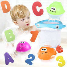 Load image into Gallery viewer, Bath Toy Sets, 36 Foam Bath Letters and Numbers, Floating Squirts Animal Toys Set with Fishing Net and Organizer Bag, Fish Catching Game for Babies Infants Toddlers Bathtub Time