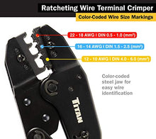 Load image into Gallery viewer, TITAN 11477 Ratcheting Wire Terminal Crimper Tool for Insulated Terminals, Fixed Jaw Crimper