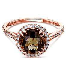 Load image into Gallery viewer, Kobelli Checkered Smokey Quartz Halo Rose Gold Ring - 4.0