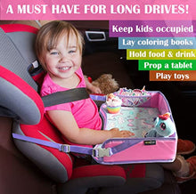 Load image into Gallery viewer, CarSeat Tray -Toddler Travel Tray- Keep Kids Occupied & Entertain for Hours, Road Trips Essential For Kids, Sturdiest & Most Comfortable Travel Tray for Car Seat (Pink)