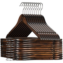 Load image into Gallery viewer, High-Grade Wooden Suit Hangers 20 Pack with Non Slip Pants Bar - Smooth Finish Solid Wood Coat Hanger with 360° Swivel Hook and Precisely Cut Notches for Camisole, Jacket, Pant, Dress Clothes Hangers