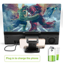 Load image into Gallery viewer, Phone Screen Amplifier with Bluetooth Speaker Anti-Blue Light 3D HD Cell Phone Screen Magnifier Projector with Foldable and Adjustable Stands Compatible with iPhone and Android All Smartphones- Black