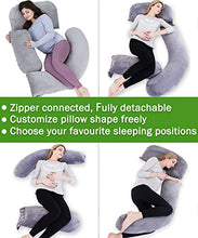 Load image into Gallery viewer, AS AWESLING 60in Full Body Pillow | Maternity Pillow and Pregnancy Pillows for Sleeping | Extra Large U Shaped Pillow with Detachable Side, Separate Support Pillow and Removable Cover (Grey)