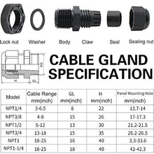 Load image into Gallery viewer, MAKERELE Cord Grip Cable Glands Kit for Electrical Box NPT Waterproof Nylon Strain Relief 1/4” 3/8” 1/2” 3/4” 1” 1-1/4” 50pcs Junction case Connector Black With Gaskets