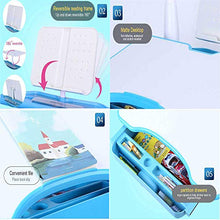 Load image into Gallery viewer, FTF Kids Desk and Chair Set Height Adjustable Children Table and Chair Set, Home School Use Anti-Reflective Children Study Table with LED Light/Reading Board/Pull-Out Drawer (Blue)