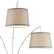 Load image into Gallery viewer, Kira Home Akira 78.5" Modern 3-Light Arc Floor Lamp with 3-Way Switch, Gray Burlap Shades + Brushed Nickel Finish
