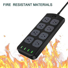 Load image into Gallery viewer, Power Strip Surge Protector 1875W/15A - 8 AC Outlets 3.1A 4 USB Ports 6 Feet Long Extension Cord, Mountable Power Outlet for Flat Plug Phone iPad PC Laptop Home,Office & Hotel - Black