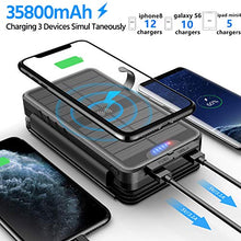 Load image into Gallery viewer, Solar Charger 35800mAh Solar Power Bank with Dual 3.1A Outputs Wireless Charger Waterproof Ultra Bright LED Panel Light and Flashlights Compatible Most Smart Phones Tablets and More