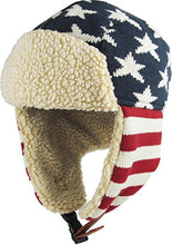 Load image into Gallery viewer, Stars and Stripes America Flag Aviator Trapper hat Trooper Ear Flaps Ushanka Eskimo Bomber Russian Warm Winter Cold (One Size, Flag Original)