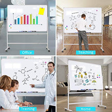 Load image into Gallery viewer, Magnetic Mobile Whiteboard - 36x24" Adjustable Height and 360° Reversible Double-Sided Dry Erase Board Aluminum Frame - White Board with Stand, 4 Markers & Magnets