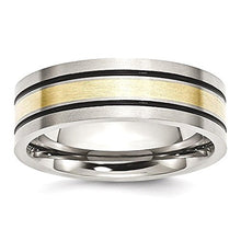 Load image into Gallery viewer, ICE CARATS Titanium 14k Yellow Inlay Flat 7mm Brushed Wedding Ring Band Size 10.50 Precious Metal Fine Jewelry for Women Gifts for Her