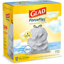 Load image into Gallery viewer, Glad ForceFlex Tall Kitchen Drawstring Trash Bags – 13 Gallon Trash Bag, Fresh Clean scent with Febreze Freshness – 110 Count (Package May Vary)