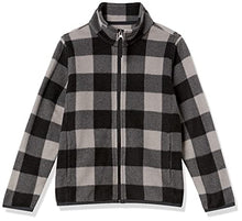 Load image into Gallery viewer, Amazon Essentials Toddler Boys' Polar Fleece Full-Zip Mock Jacket, Grey Buffalo Check, 3T